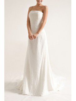 Lace Strapless Chapel Train Mermaid Wedding Dress with Sequins