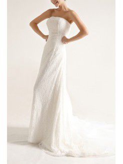 Lace Strapless Chapel Train Mermaid Wedding Dress with Sequins