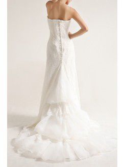 Lace Strapless Chapel Train Mermaid Wedding Dress with Sequins