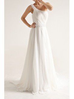 Chiffon One Shoulder Chapel Train A-line Wedding Dress