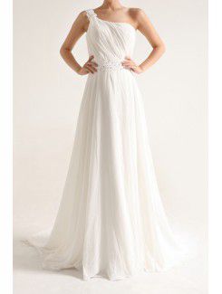 Chiffon One Shoulder Chapel Train A-line Wedding Dress