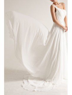 Chiffon One Shoulder Chapel Train A-line Wedding Dress