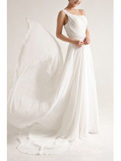 Chiffon One Shoulder Chapel Train A-line Wedding Dress