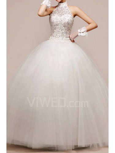 Net und satin halfter bodenlangen ballkleid brautkleid