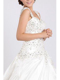 Net and Satin Straps Cathedral Train Ball Gown Wedding Dress with Crystal