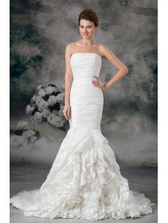 Taffeta Strapless Sweep Train Mermaid Wedding Dress