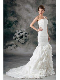 Taffeta Strapless Sweep Train Mermaid Wedding Dress