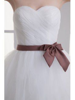 Satin and Net Sweetheart A-line Sweep train Sash Wedding Dress