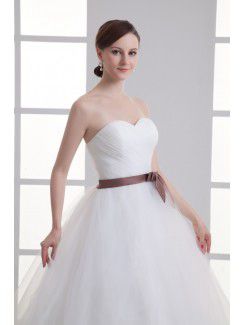 Satin and Net Sweetheart A-line Sweep train Sash Wedding Dress