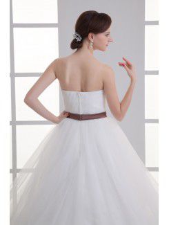 Satin and Net Sweetheart A-line Sweep train Sash Wedding Dress