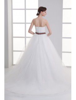 Satin and Net Sweetheart A-line Sweep train Sash Wedding Dress