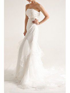 Organza Strapless Chapel Train Mermaid Wedding Dress