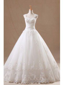 Organza cinghie sweep treno di palla abito abito da sposa