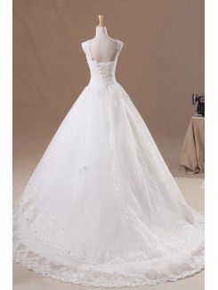 Organza Straps Sweep Train Ball Gown Wedding Dress