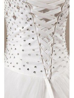 Net Strapless Cathedral Train A-line Wedding Dress with Crystal