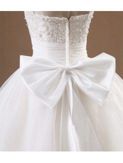 Organza Strapless Chapel Train Ball Gown Wedding Dress with Crystal