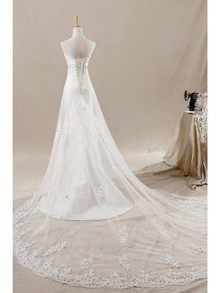 Net Strapless Cathedral Train A-line Wedding Dress with Crystal