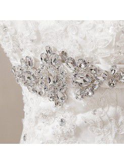 Net Strapless Cathedral Train A-line Wedding Dress with Crystal