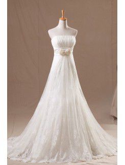 Organza train chapelle bretelles robe de mariée une ligne de perles