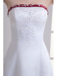 Satin Strapless A-line Sweep train Embroidered Wedding Dress