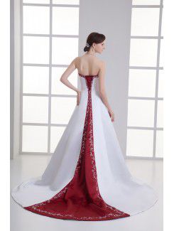 Satin Strapless A-line Sweep train Embroidered Wedding Dress