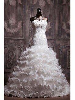 Net Strapless Chapel Train Sheath Wedding Dress with Sequins