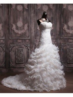 Net Strapless Chapel Train Sheath Wedding Dress with Sequins