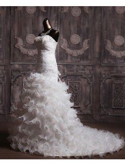 Net Strapless Chapel Train Sheath Wedding Dress with Sequins