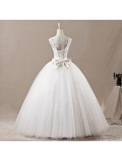 Net V-neck Floor Length Ball Gown Wedding Dress with Sequins