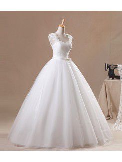 Organza Straps Floor Length Ball Gown Wedding Dress with Handmade Flowers