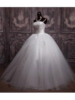 Net Strapless Floor Length Ball Gown Wedding Dress with Sequins