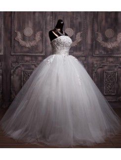 Net Strapless Floor Length Ball Gown Wedding Dress with Sequins