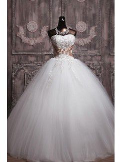 Satin Strapless Floor Length Ball Gown Wedding Dress with Sequins