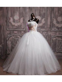 Satin Strapless Floor Length Ball Gown Wedding Dress with Sequins