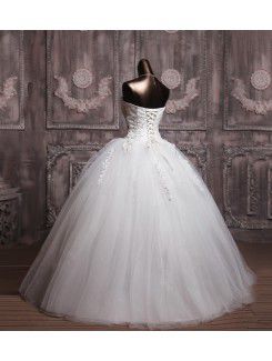 Satin Strapless Floor Length Ball Gown Wedding Dress with Sequins