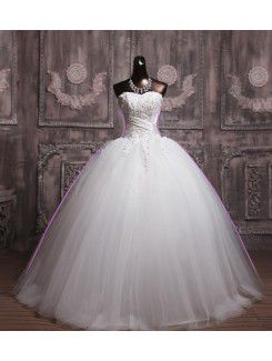 Satin Strapless Floor Length Ball Gown Wedding Dress with Sequins