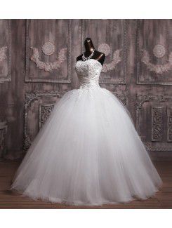 Satin Strapless Floor Length Ball Gown Wedding Dress with Sequins