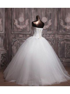 Satin Strapless Floor Length Ball Gown Wedding Dress with Sequins