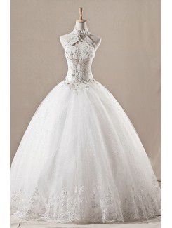 Net Halter Floor Length Ball Gown Wedding Dress with Sequins