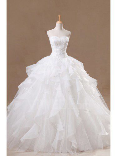 Organza comprimento pavimento querida bola vestido de casamento vestido com pérolas