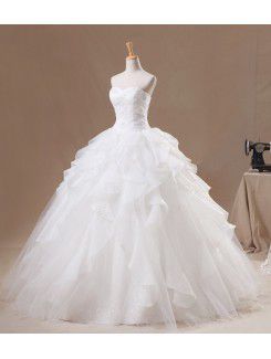 Organza Sweetheart Floor Length Ball Gown Wedding Dress with Pearls