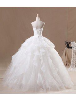 Organza Sweetheart Floor Length Ball Gown Wedding Dress with Pearls