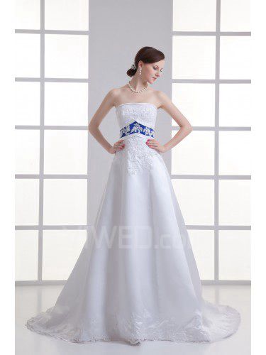 Organza trägerlosen a-line sweep zug brautkleid bestickt