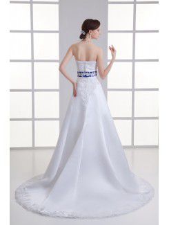 Organza Strapless A-line Sweep train Embroidered Wedding Dress