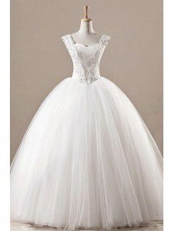 Net Straps Floor Length Ball Gown Wedding Dress with Sequins