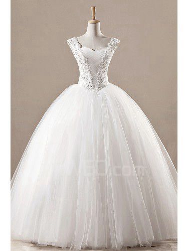 Net Straps Floor Length Ball Gown Wedding Dress with Sequins