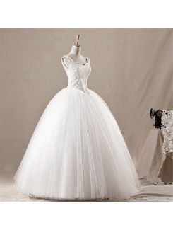 Net Straps Floor Length Ball Gown Wedding Dress with Sequins