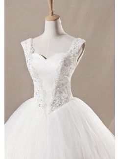 Net Straps Floor Length Ball Gown Wedding Dress with Sequins