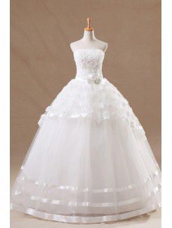 Organza senza spalline palla abito abito da sposa con i fiori fatti a mano