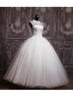 Organza Jewel Floor Length Ball Gown Wedding Dress with Sequins